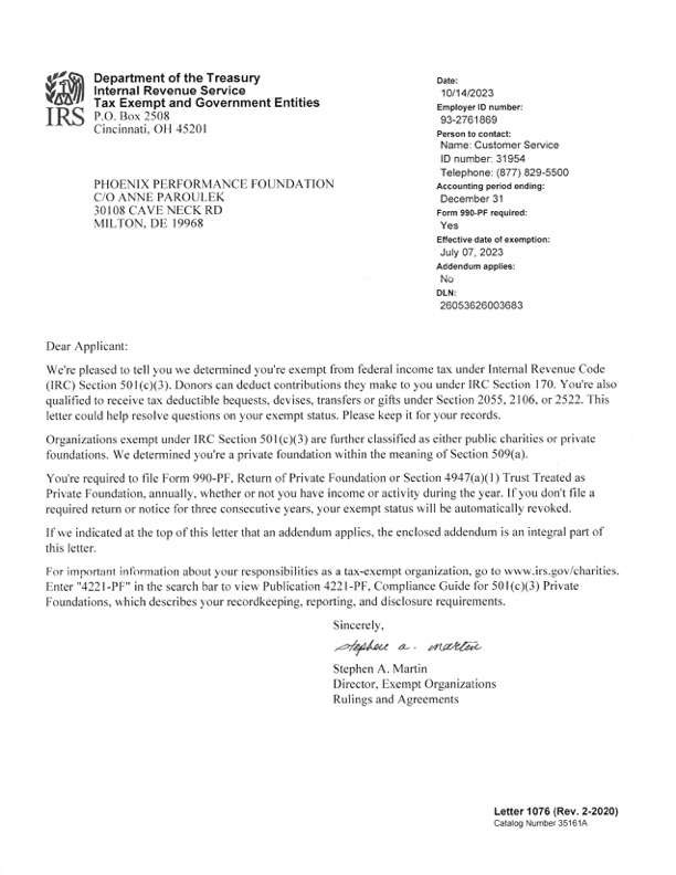 501c3 IRS Approval Letter